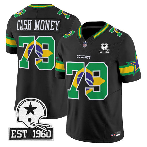 Dallas Cowboys Brazil Black Jersey - Stitched - CASH MONEY #79 — view 1