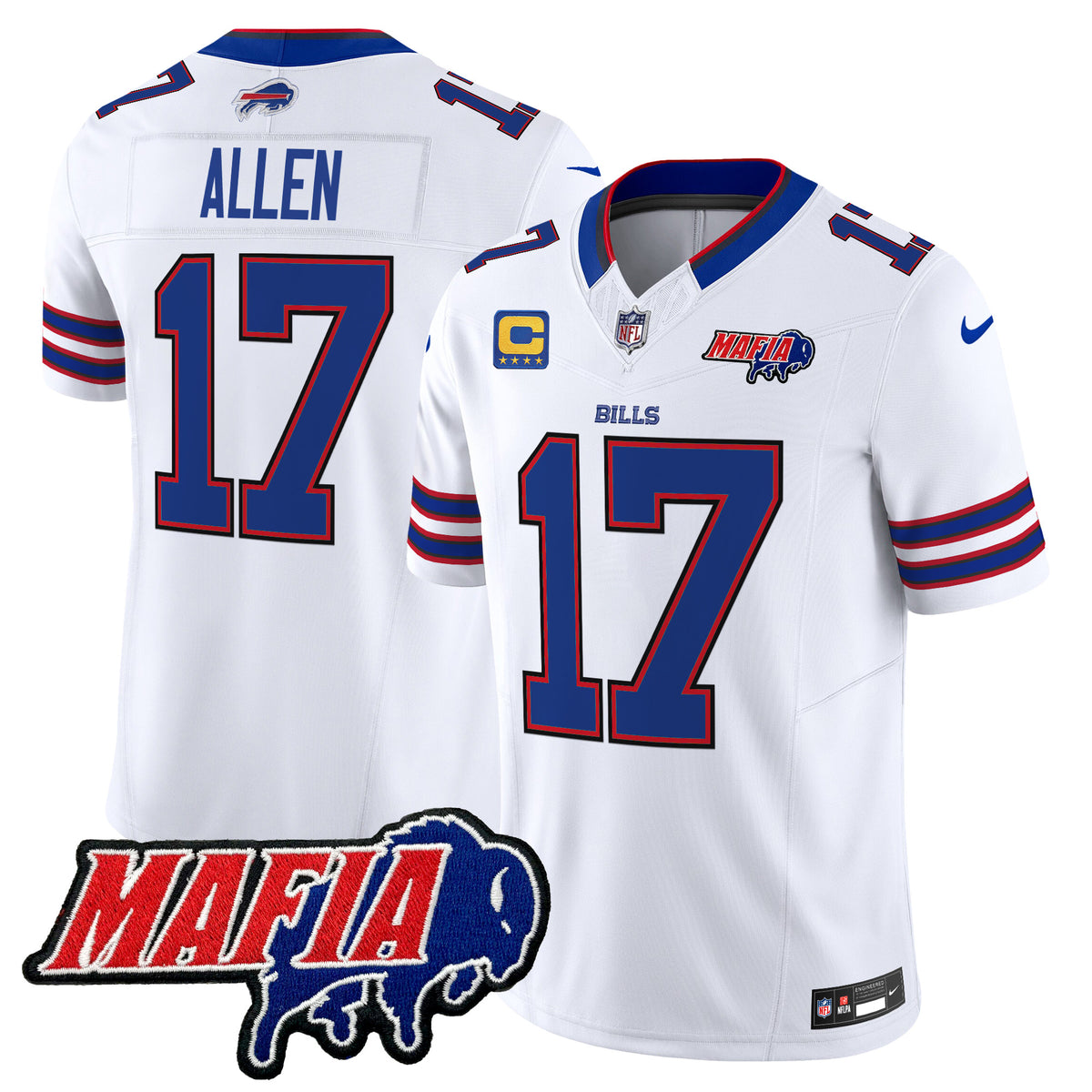 Men's Buffalo Bills 2025 Bills Mafia Patch Vapor Limited Jersey - All Stitched - White - Josh Allen — view 1
