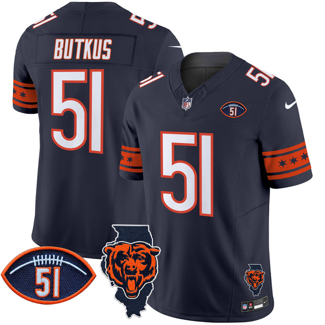 Men's Bears Illinois & Dick Butkus Patch Vapor Limited Jersey - All Stitched - Navy - Dick Butkus — view 1
