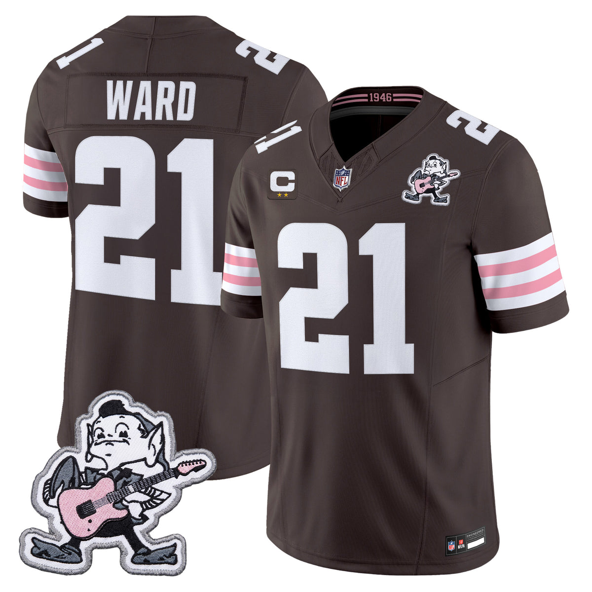 Men's Cleveland Browns MGK Patch Vapor Limited Jersey - All Stitched - Brown - Denzel Ward — view 1
