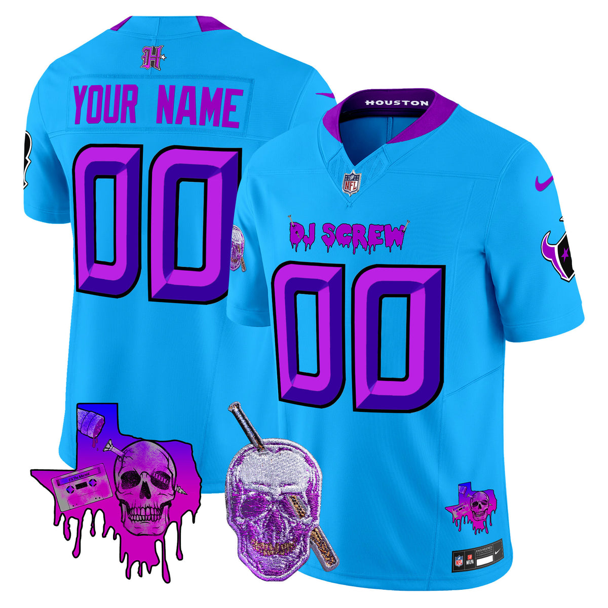 Houston Texans DJ Screw Vapor Limited Custom Jersey - All Stitched - Blue — view 1