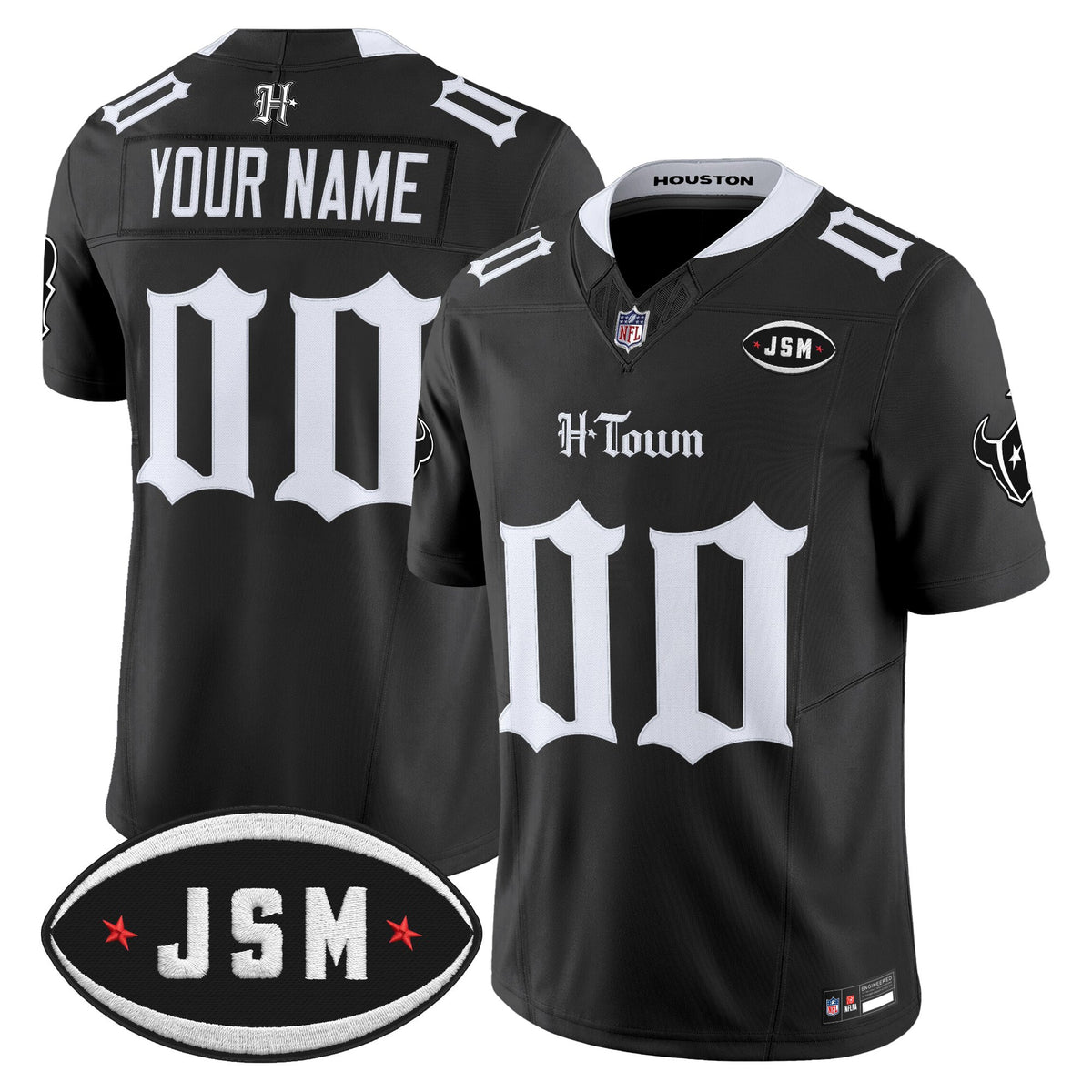 Houston Texans Janice McNair Memorial Patch Vapor Limited Custom Jersey - Gothic Edition - All Stitched - Black — view 1