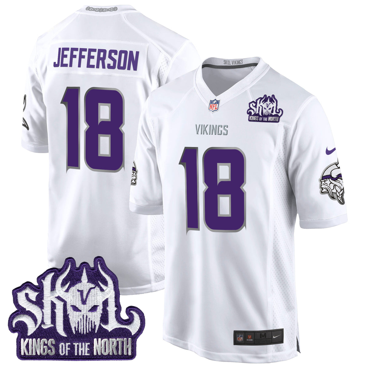 Men's Minnesota Vikings 2024 Winter Warrior Skol Patch Game Jersey - All Stitched - White Limited - Justin Jefferson — view 1