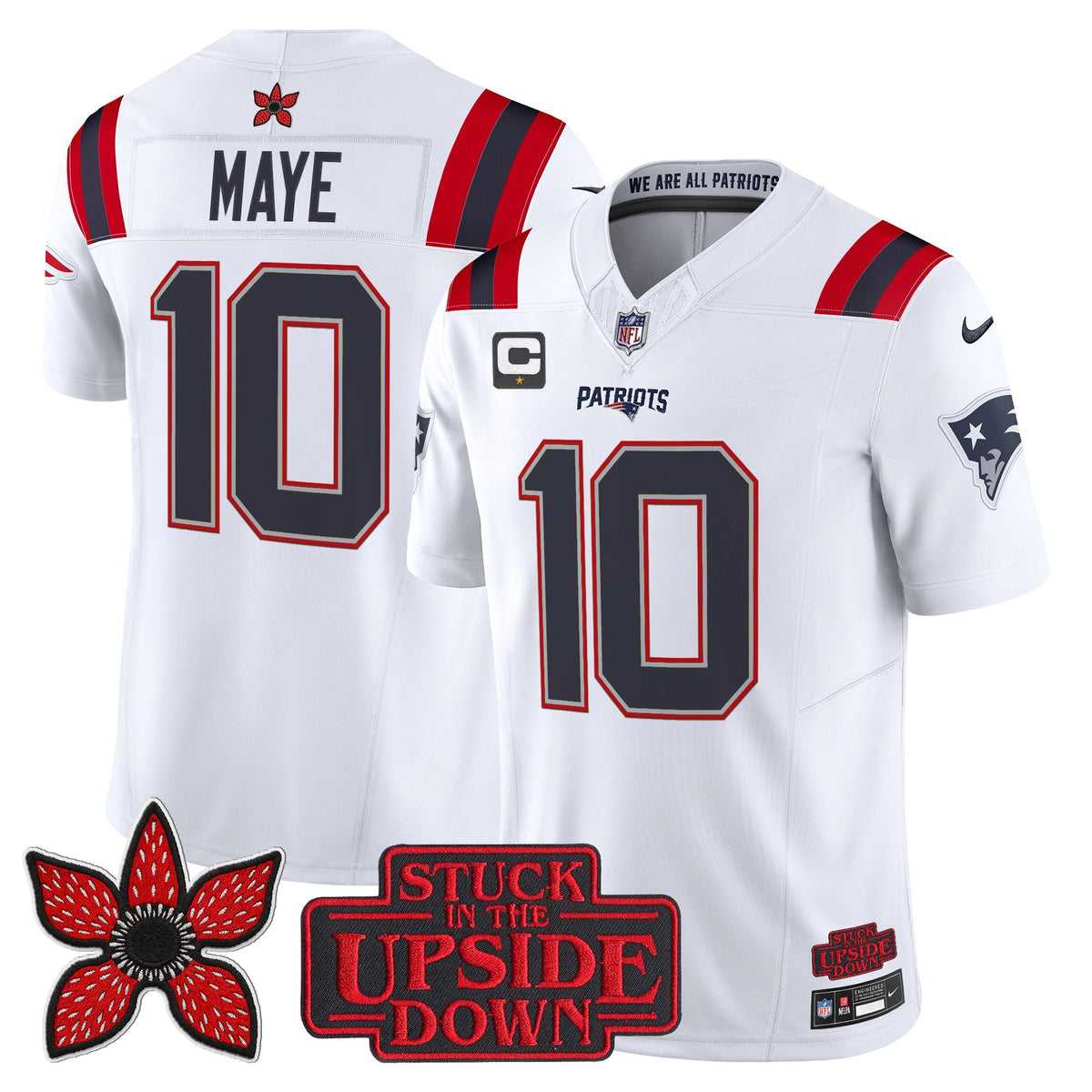 Men's New England Patriots 'Stranger Things Edition' Vapor Limited Jersey V2 - All Stitched - White - Drake Maye — view 1