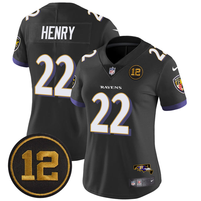 Women's Ravens Jacoby Jones Patch Vapor Limited Jersey - All Stitched - Black - Derrick Henry — view 1