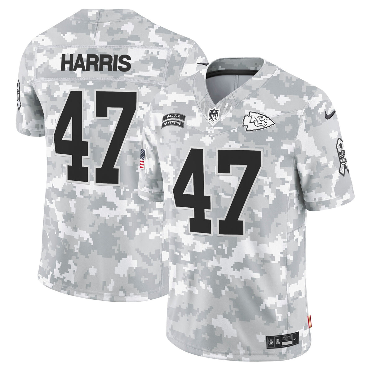 Men's Kansas City Chiefs 2024 Salute to Service Vapor Limited Jersey - All stitched - Arctic Camo - Kamala Harris — view 1