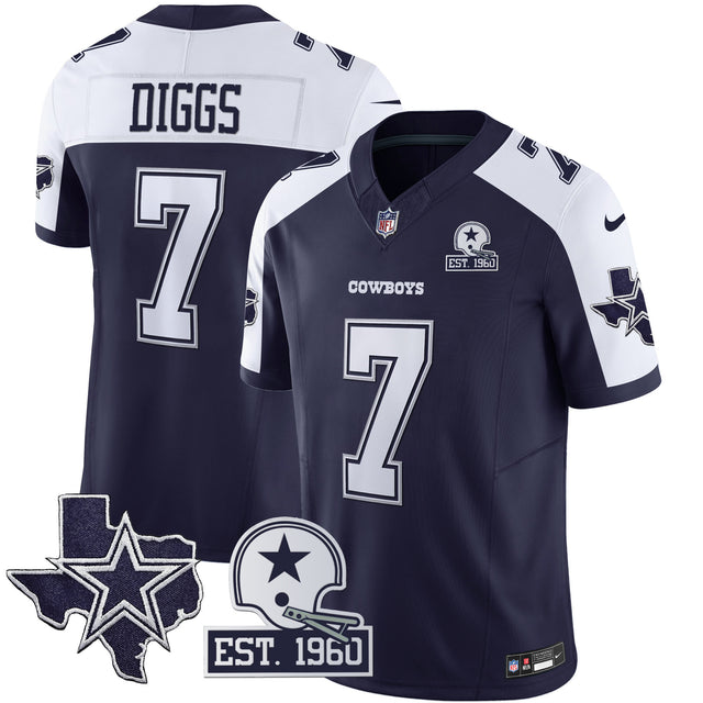 Men's Cowboys Throwback Texas Patch Vapor Limited Jersey - All Stitched - Alternate Navy - Trevon Diggs — view 1