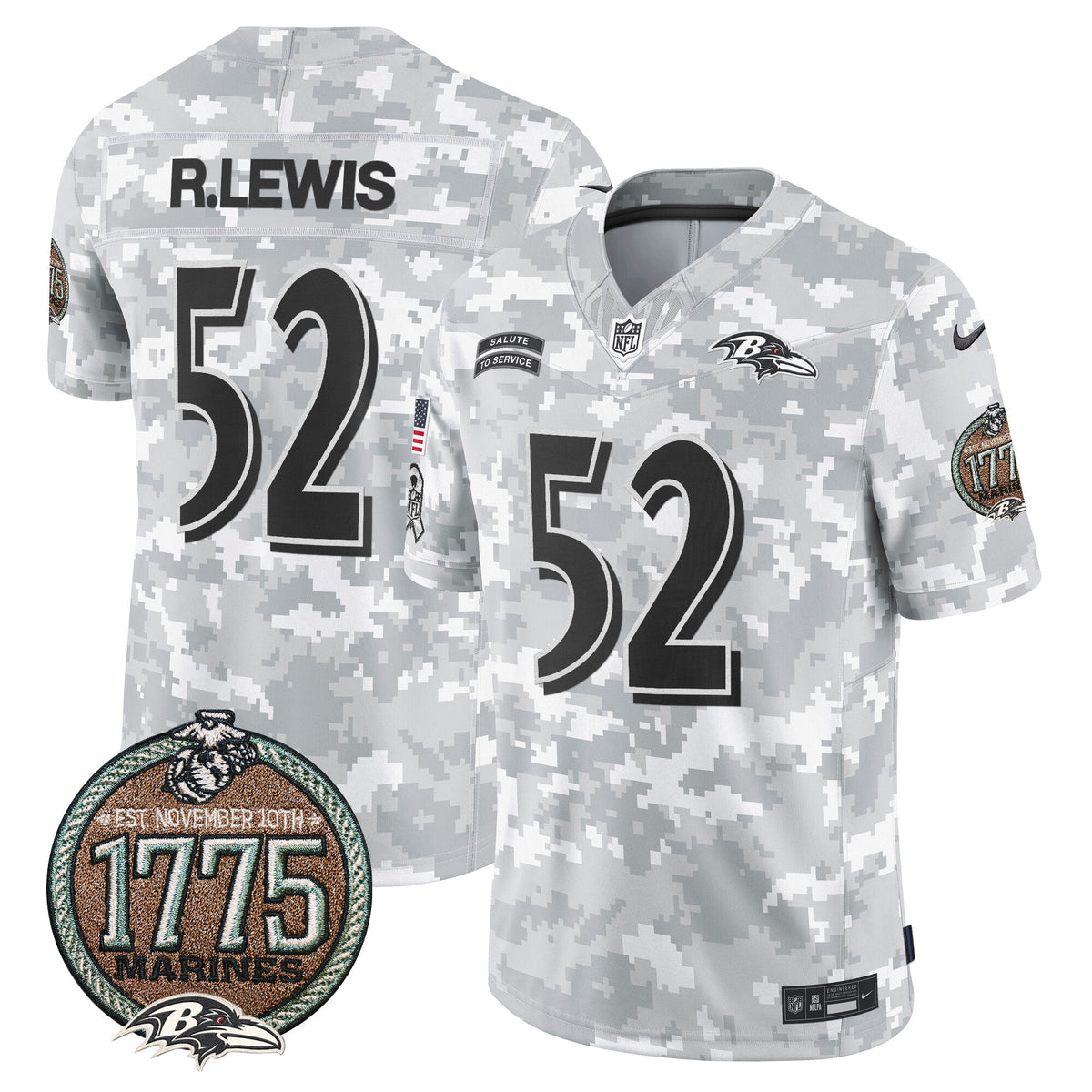 Men's Ravens 2024 Salute to Service Establishment Year Patch Vapor Limited Jersey - All Stitched - Marines - Ray Lewis — view 1