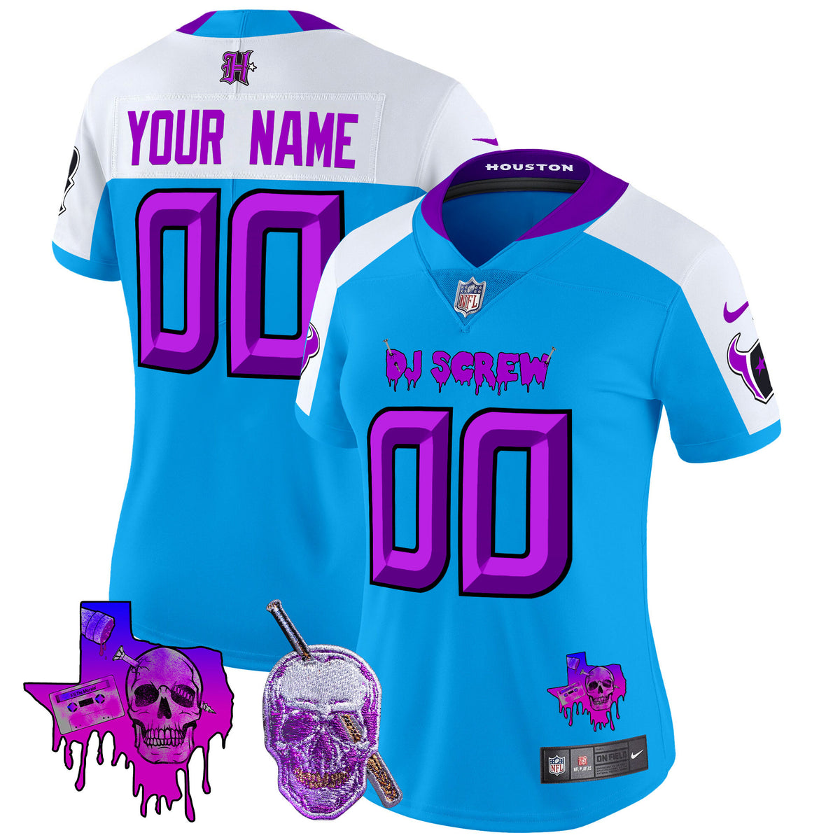 Houston Texans DJ Screw Vapor Limited Custom Jersey - All Stitched - Blue Alternate — view 1