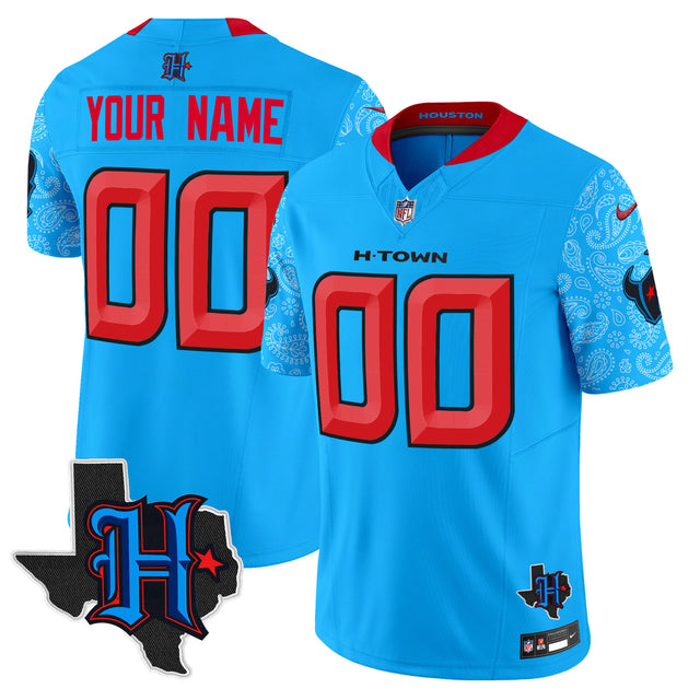 Houston Texans 2024 Texas Patch Vapor Limited Custom Jersey V4 - All Stitched - Blue — view 1