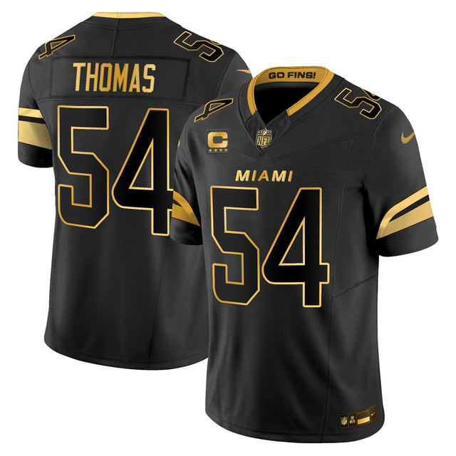 Men's Miami Dolphins 2025 Rivalries Gold Vapor Limited Jersey - All Stitched - Black Gold - Zach Thomas — view 1