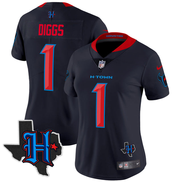 Women's Houston Texans 2024 Texas Patch Vapor Limited Jersey - All Stitched - Navy Limited - Stefon Diggs — view 1