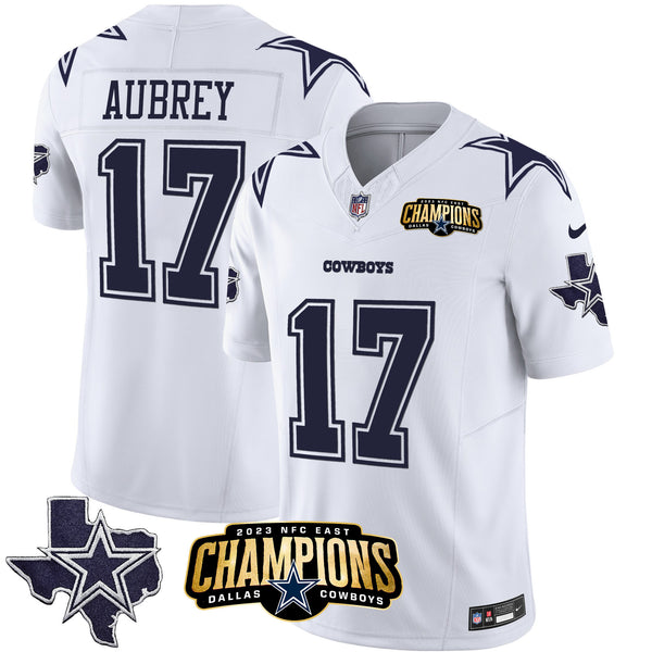 Men's Cowboys 2023 NFC East Champions Patch Vapor Jersey - All Stitched - White - Brandon Aubrey — view 1