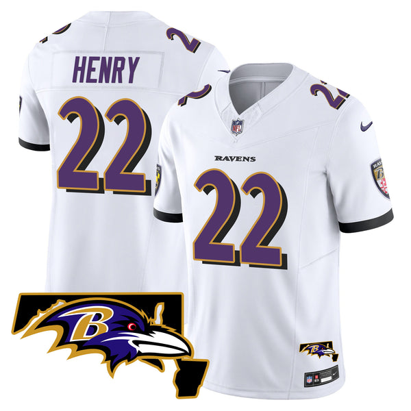 Men's Ravens Maryland Patch Vapor Limited Jersey - All Stitched - White - Derrick Henry — view 1