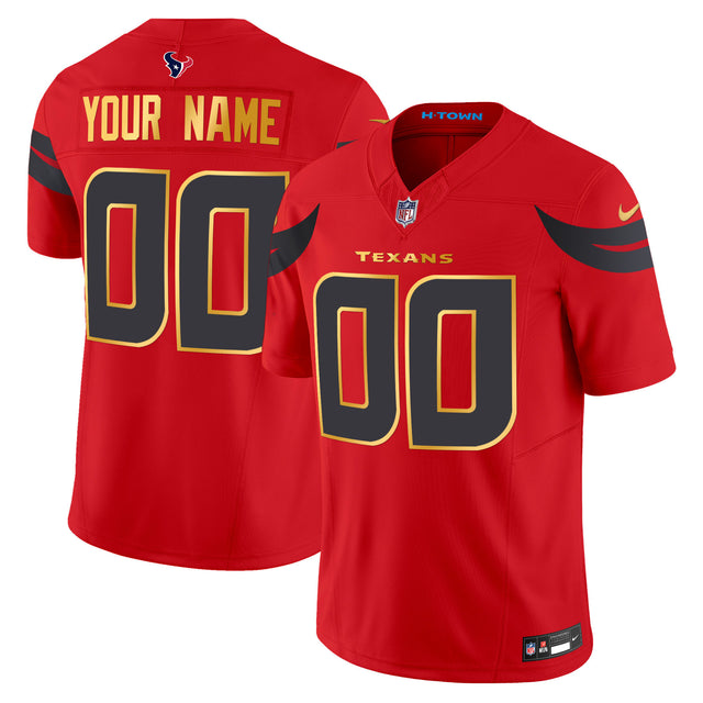Houston Texans 2024 Gold Trim Vapor Limited Custom Jersey - All Stitched - Red — view 1