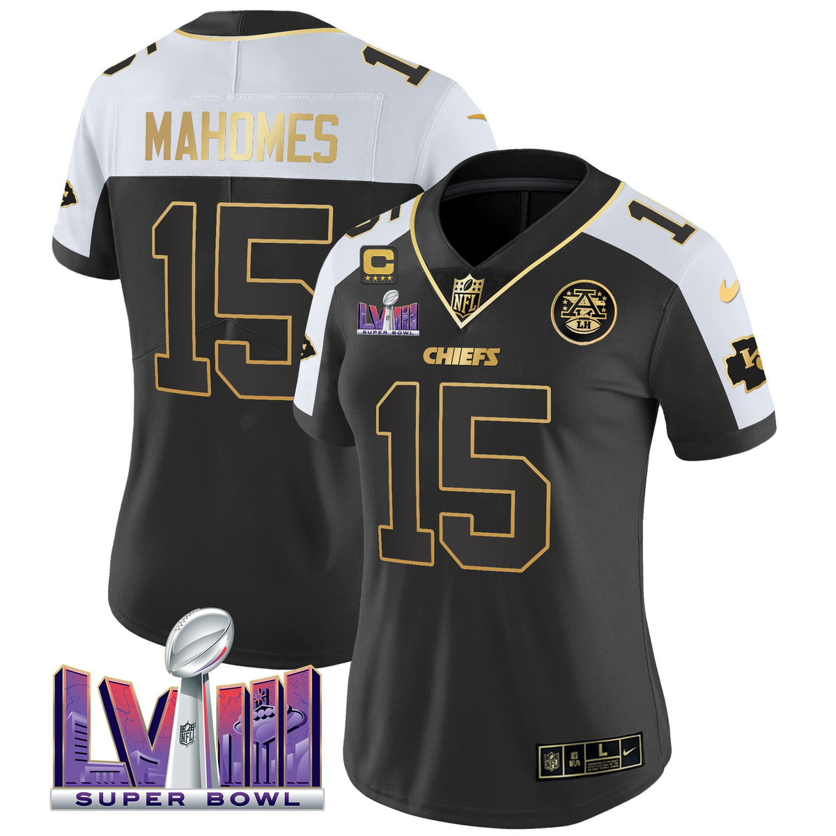 Women's Chiefs Super Bowl LVIII Patch Vapor Jersey V4 - All Stitched - Alternate - Patrick Mahomes — view 1