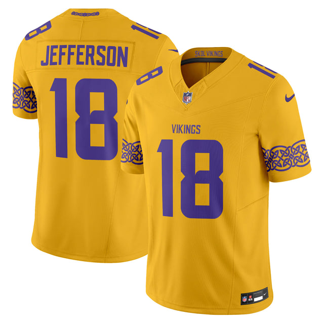 Men's Minnesota Vikings Nordic Pattern Vapor Limited Jersey - All Stitched - Gold - Justin Jefferson — view 1