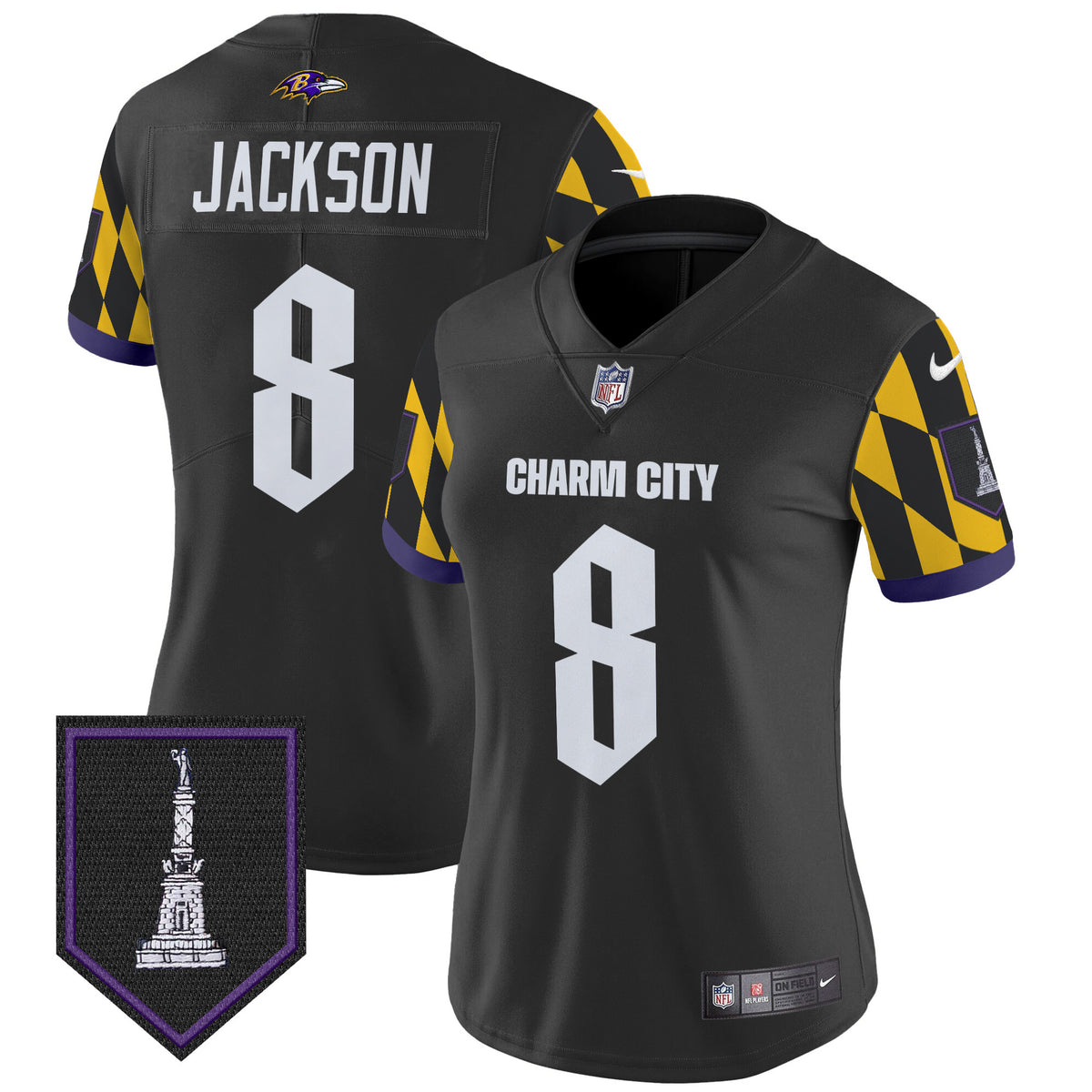 Women's Ravens City Edition Patch Vapor Limited Jersey - All Stitched - Black - Lamar Jackson — view 1