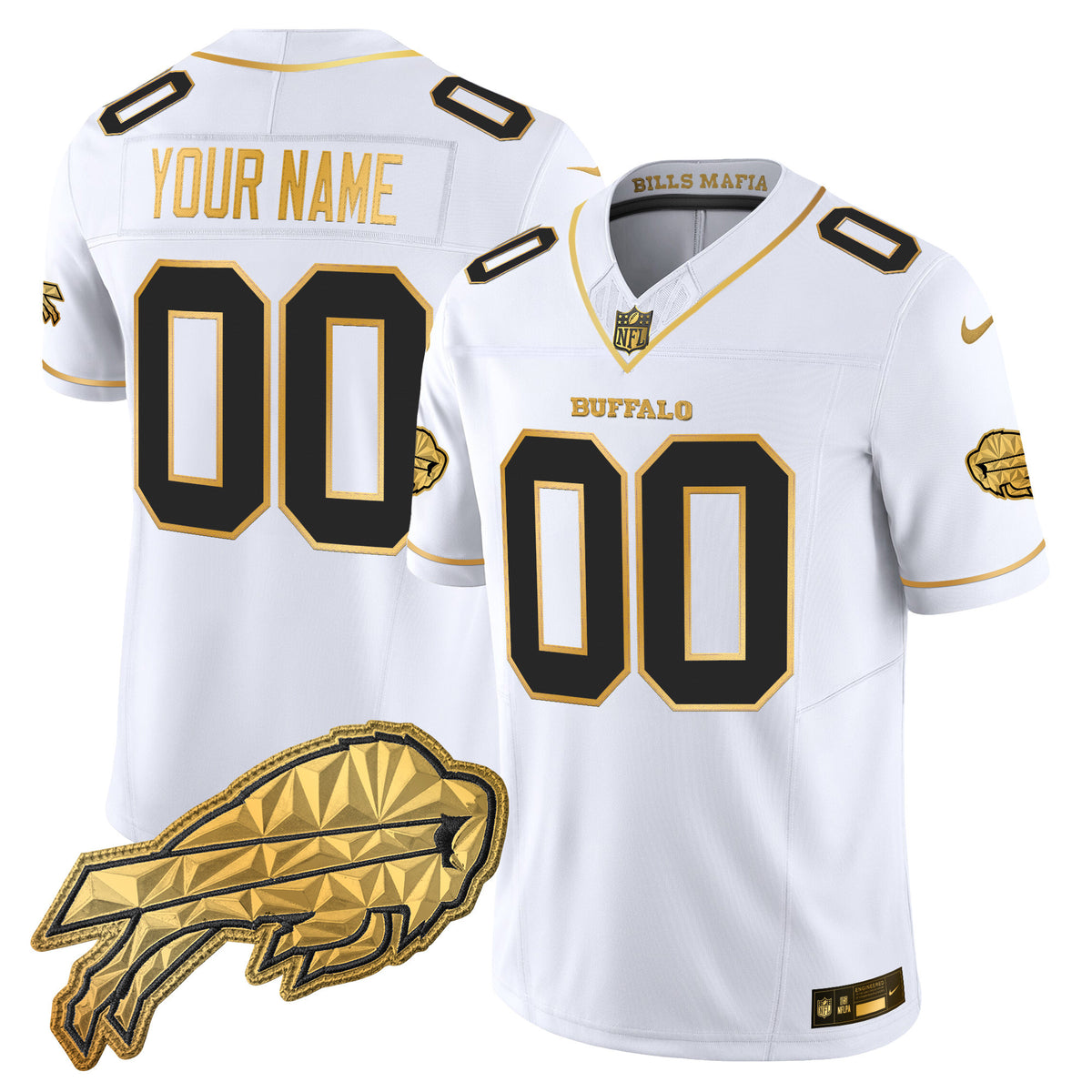 Buffalo Bills 2025 Rivalries Gold Vapor Limited Custom Jersey - All Stitched - White Gold — view 1