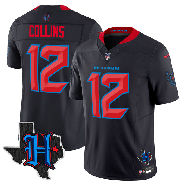 Men's Houston Texans 2024 Texas Patch Vapor Limited Jersey V2 - All Stitched - Navy Limited - Nico Collins — view 1
