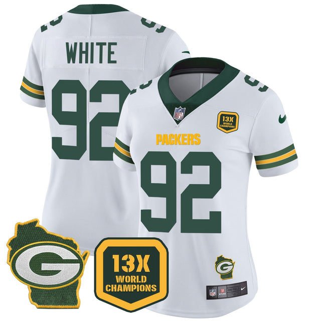 Women's Packers 13 Time World Champions & Home Patch Vapor Jersey – All Stitched - White - Reggie White — view 1