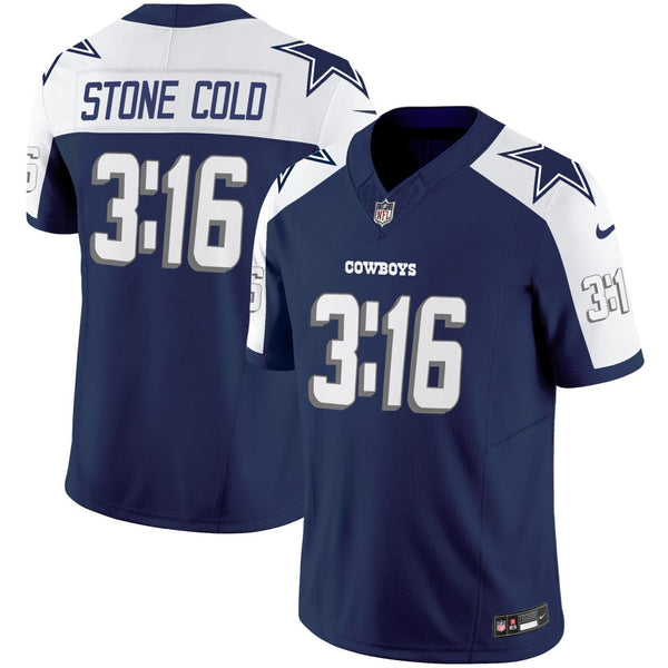 Stone Cold Steve Austin Dallas Cowboys Jersey - All Stitched - Navy — view 1
