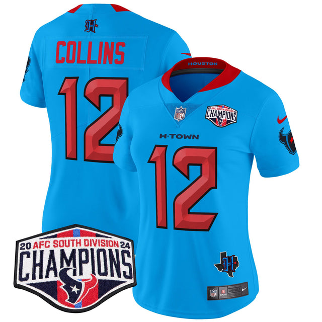 Women's Houston Texans 2024 AFC South Division Champions Patch Vapor Limited Jersey - All Stitched - Blue - Nico Collins — view 1