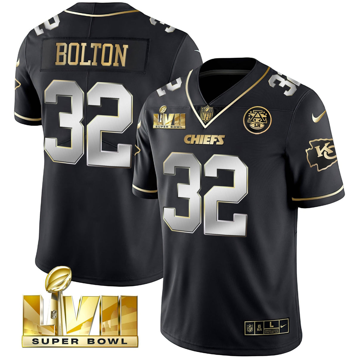 Men's Chiefs Super Bowl LVII Gold Vapor Limited Jersey - All Stitched - Black Limited - Nick Bolton — view 1