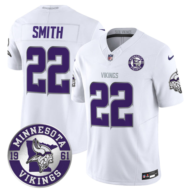 Men's Minnesota Vikings 2024 Vapor Limited Jersey - Est. 1961 Patch - All Stitched - White Limited - Harrison Smith — view 1