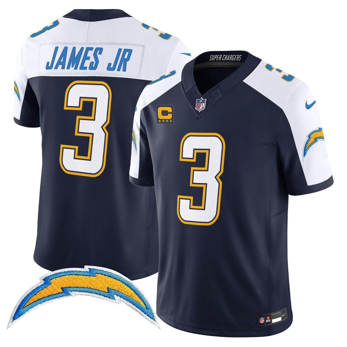 Men's Los Angeles Chargers 2025 Alternate Charger Power Vapor Limited Jersey - All Stitched - Navy Alternate - Derwin James Jr — view 1