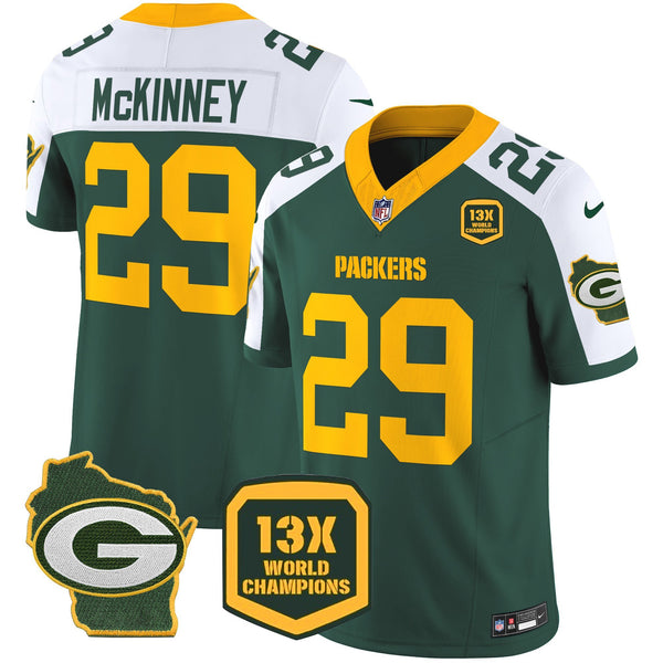 Men's Packers 13 Time World Champions & Home Patch Vapor Jersey – All Stitched - Alternate - Xavier McKinney — view 1