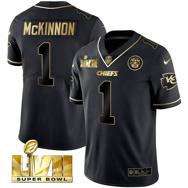 Youth's Chiefs Super Bowl Vapor Gold Jersey - All Stitched - Black Gold - Jerick McKinnon — view 1