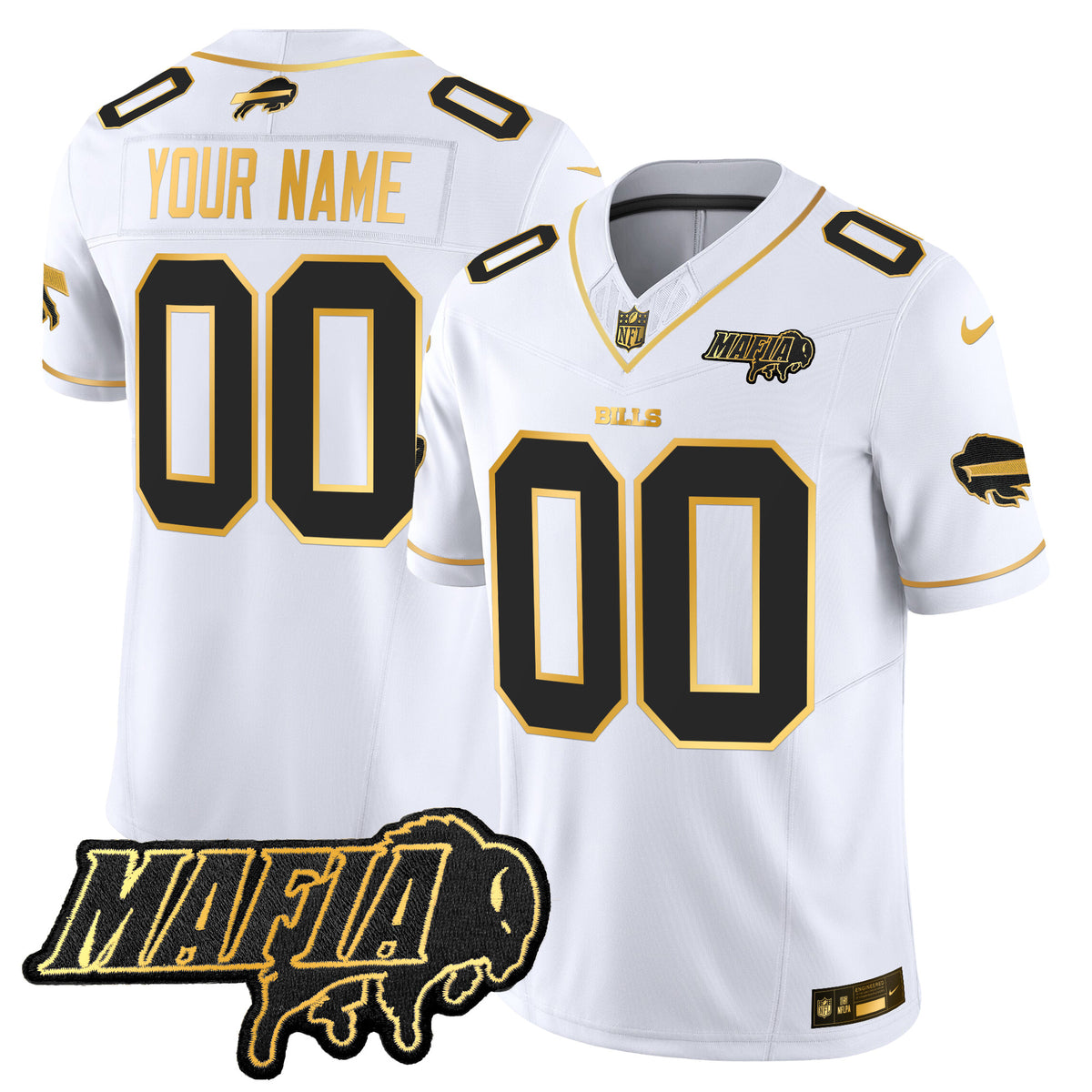Buffalo Bills 2025 Bills Mafia Patch Gold Vapor Limited Custom Jersey - All Stitched - White Gold — view 1