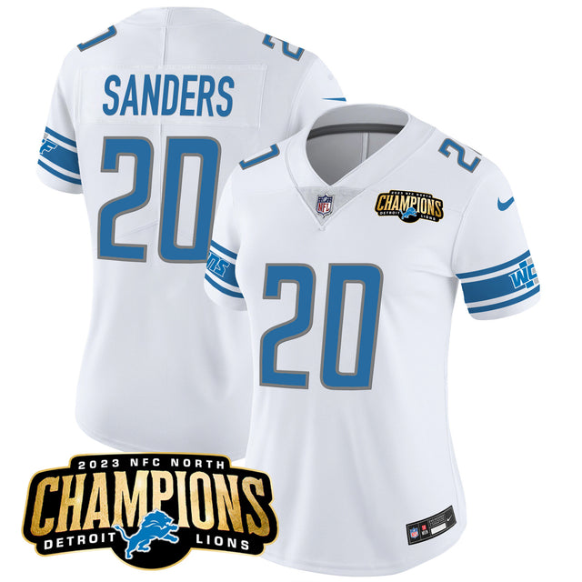 Women's Detroit Lions 2023 NFC North Champions Patch Vapor Jersey - All Stitched - White - Barry Sanders — view 1