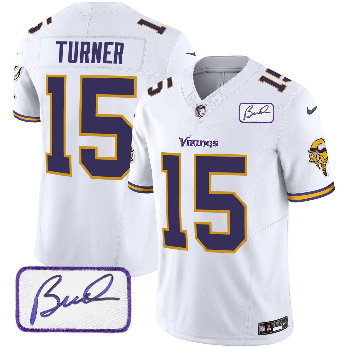 Men's Vikings Bud Grant Patch Classic Limited Jersey V6 - All Stitched - White - Dallas Turner — view 1