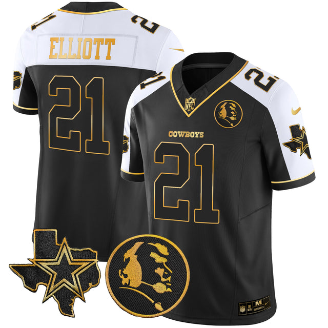 Men's Cowboys Texas & John Madden Patch Gold Vapor Limited Jersey - All Stitched - Alternate - Ezekiel Elliott — view 1