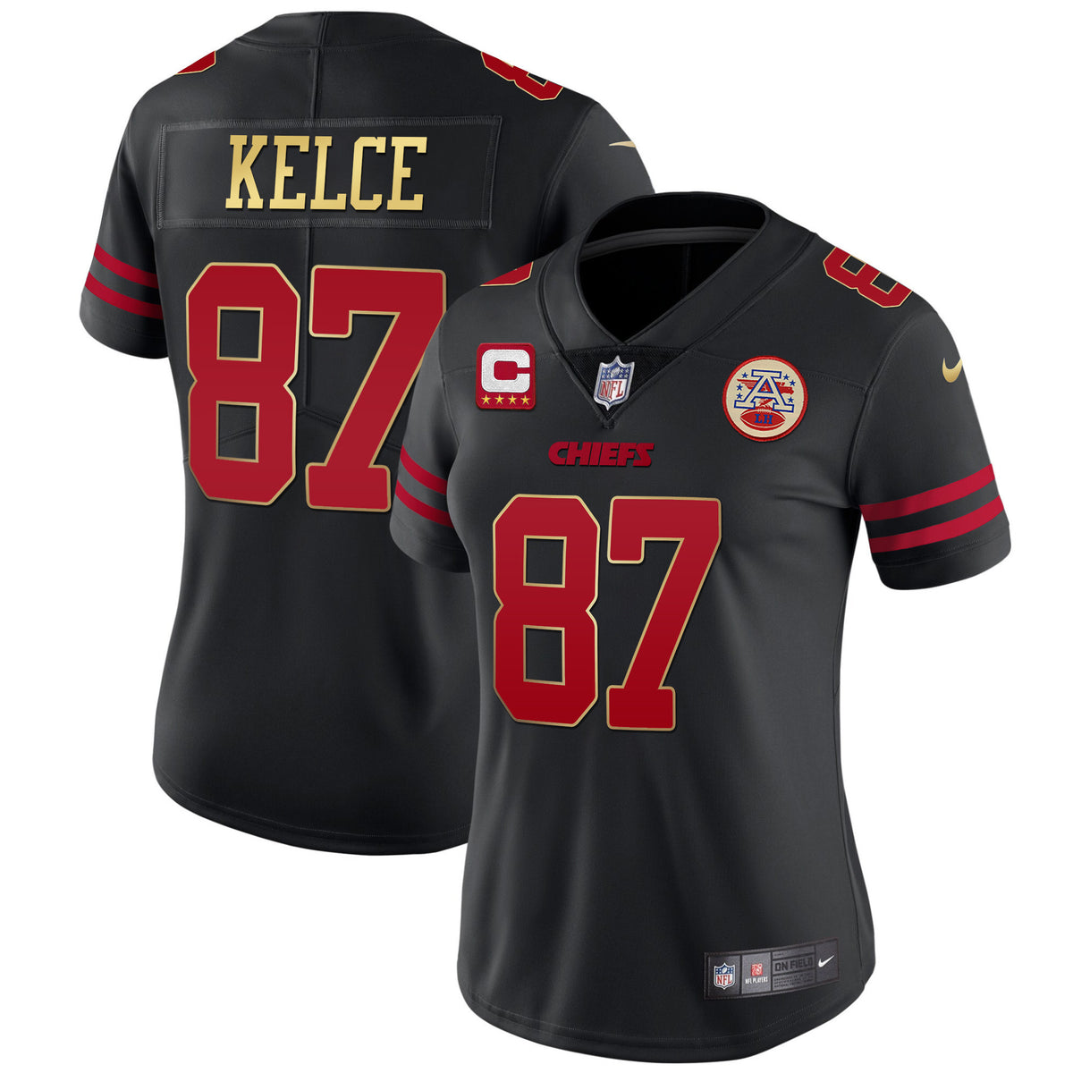 Chiefs Black Red Vapor Jersey - All Stitched - Travis Kelce — view 1