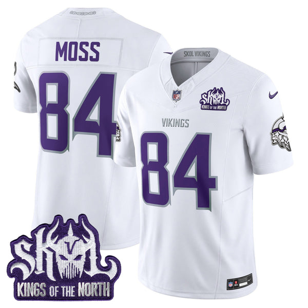 Men's Minnesota Vikings 2025 Winter Warrior Skol Patch Vapor Limited Jersey - All Stitched - White Limited - Randy Moss — view 1