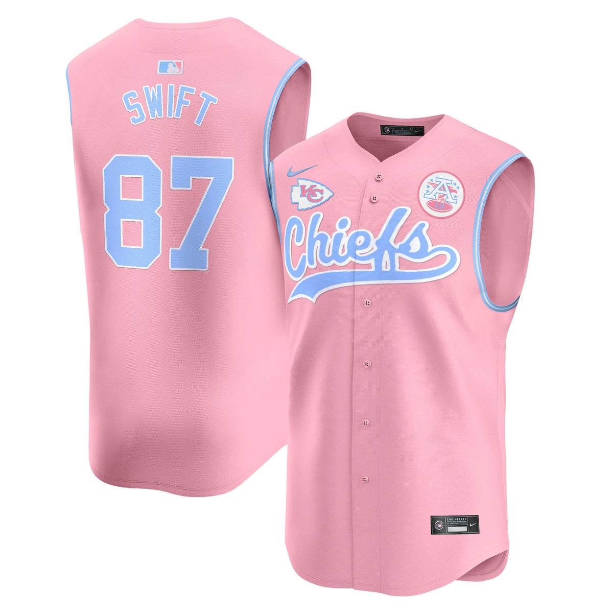 Unisex Chiefs Bubblegum Pink Vapor Premier Sleeveless Jersey - All Stitched - Pink - Taylor Swift — view 1