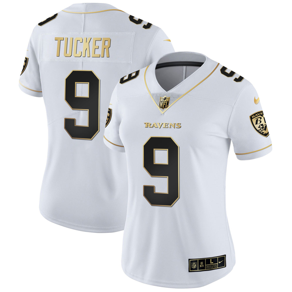 Women's Ravens Gold Vapor Jersey - All Stitched - White Gold - Justin Tucker — view 1