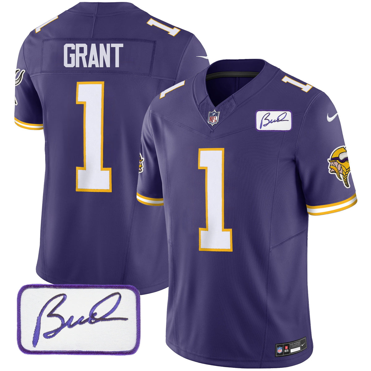 Men's Vikings Bud Grant Patch Classic Limited Jersey V3 - All Stitched - Purple - Bud Grant — view 1