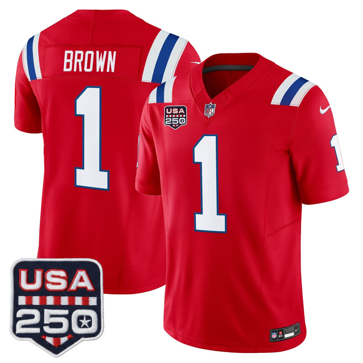 A.J. Brown New England Patriots Jersey Collection - All Stitched - Red — view 1