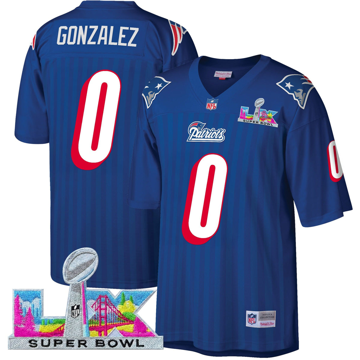 Men's New England Patriots Super Bowl LX Throwback Jersey - All Stitched - Navy - Christian Gonzalez — view 1