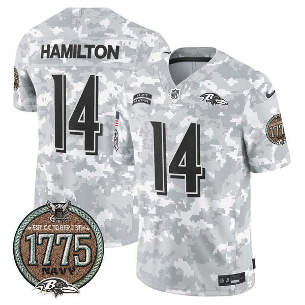Men's Ravens 2024 Salute to Service Establishment Year Patch Vapor Limited Jersey - All Stitched - Navy - Kyle Hamilton — view 1