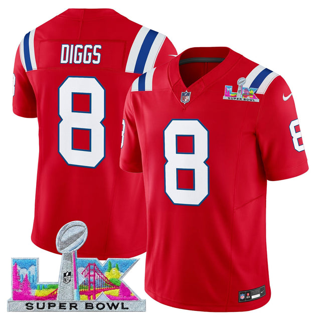 Men's New England Patriots Super Bowl LX Vapor Limited Jersey - All Stitched - Red - Stefon Diggs — view 1