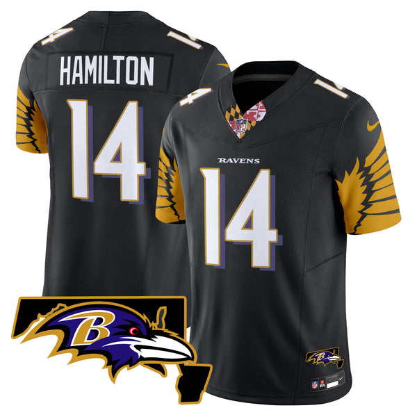 Men's Ravens Maryland Patch Vapor Limited Jersey V3 - All Stitched - Black - Kyle Hamilton — view 1