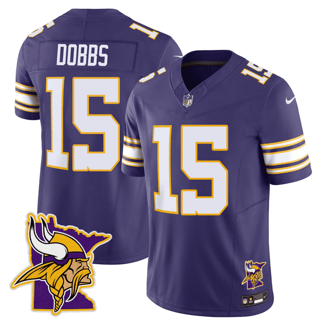 Men's Minnesota Vikings Minnesota Map Patch Limited Jersey - All Stitched - Josh Dobbs - Purple — view 1