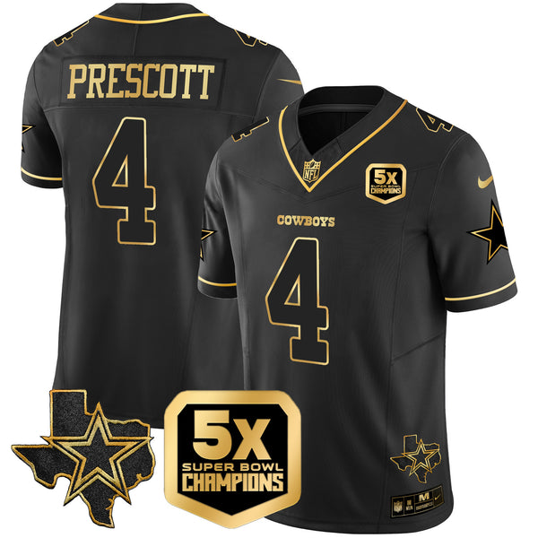 Men's Cowboys 5x Super Bowl Champions Vapor Limited Jersey - All Stitched - Black Gold - Dak Prescott — view 1
