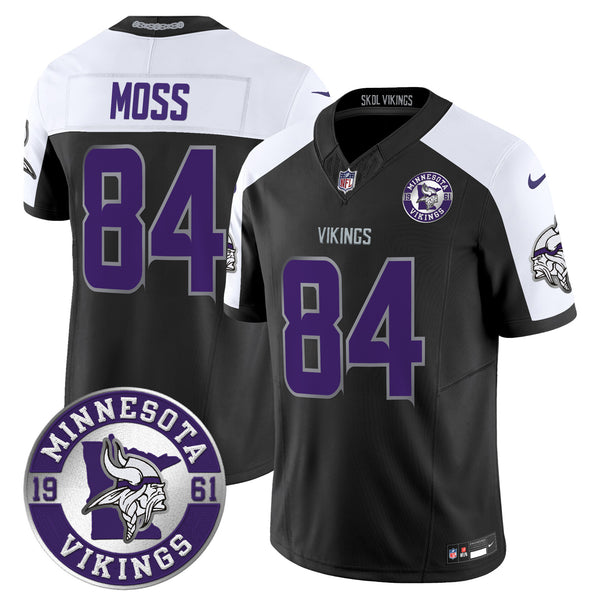 Men's Minnesota Vikings 2024 Vapor Limited Jersey - Est. 1961 Patch - All Stitched - Black Alternate - Randy Moss — view 1