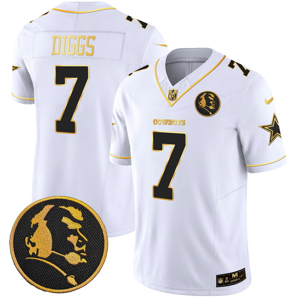Trevon Diggs Dallas Cowboys John Madden Patch Gold Vapor Jersey - All Stitched - White Gold — view 1